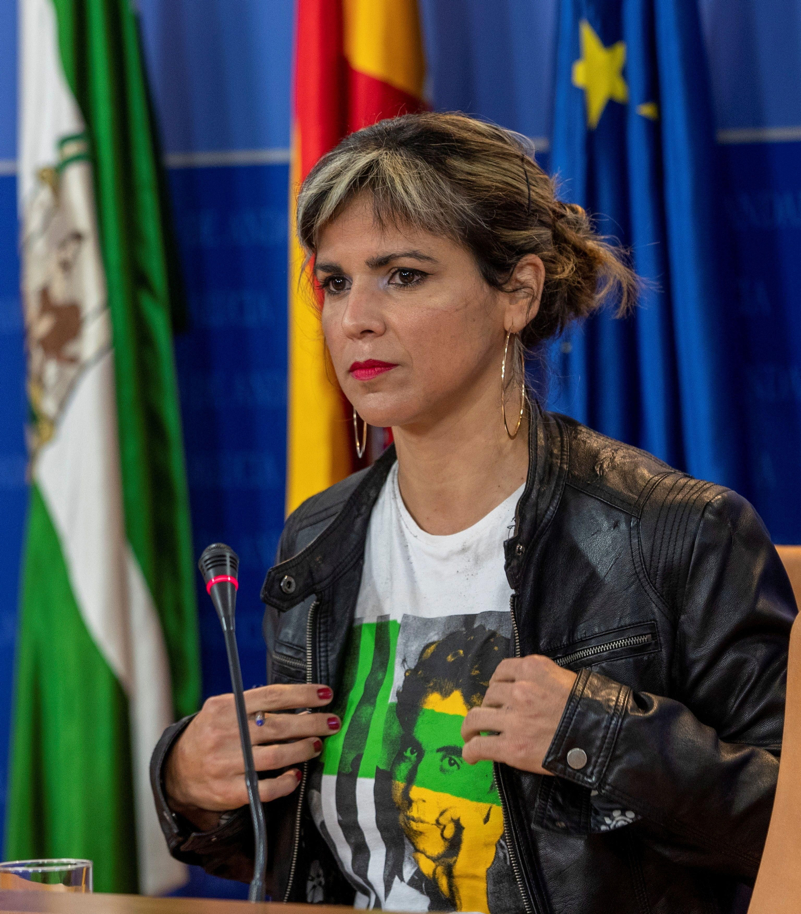 Teresa Rodríguez, en la sala de prensa del Parlamento.