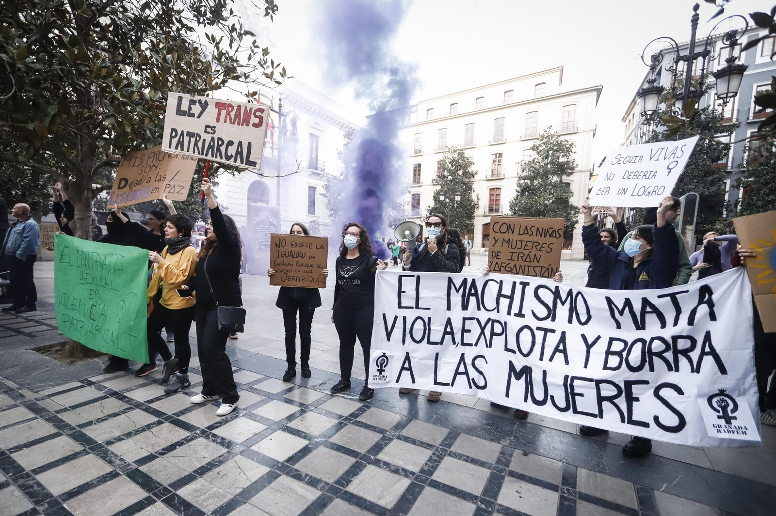 Una ola morada inunda la avenida principal de Granada en el Día de la Mujer