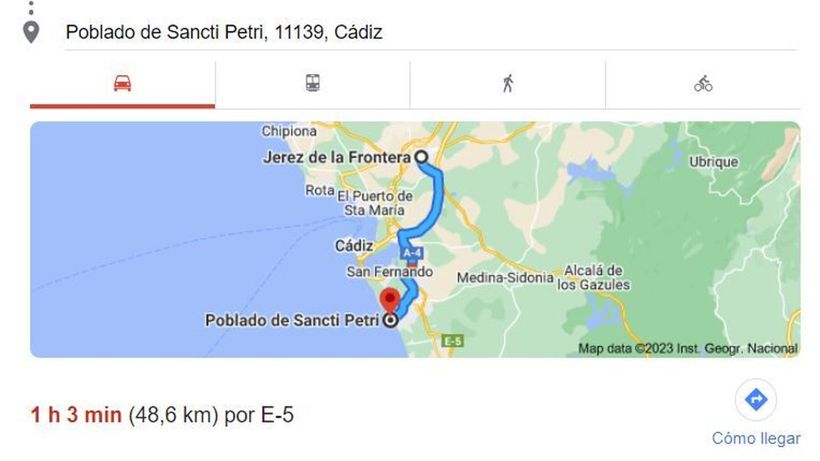 Distancia Jerez - Sancti pPetri