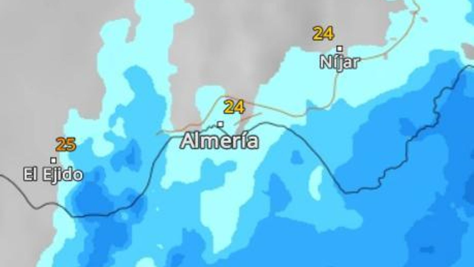 Previsión del radar a las 19:20h.