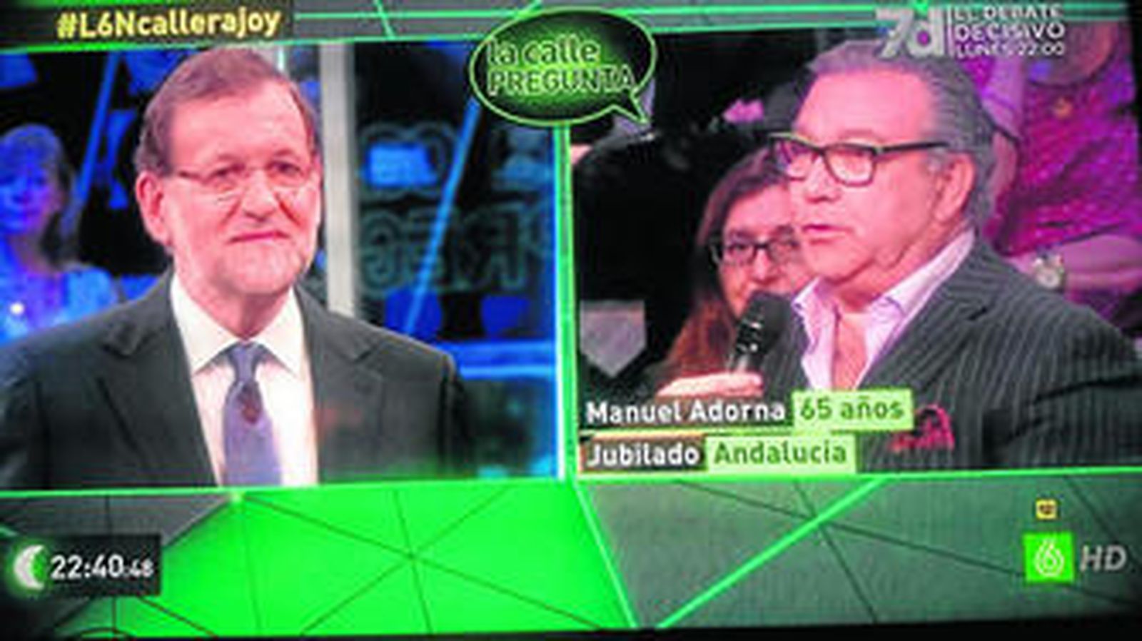 Mariano Rajoy atiende la pregunta de un pensionista sevillano que le preguntó sobre sus soluciones sobre la corrupción en la política.