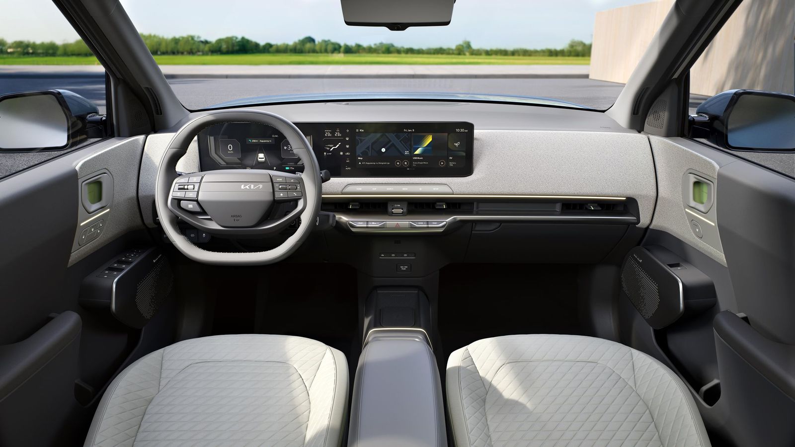 Kia replica las soluciones de diseño del interior de otros modelos también en este SUV eléctrico, el de menor tamaño de su oferta.