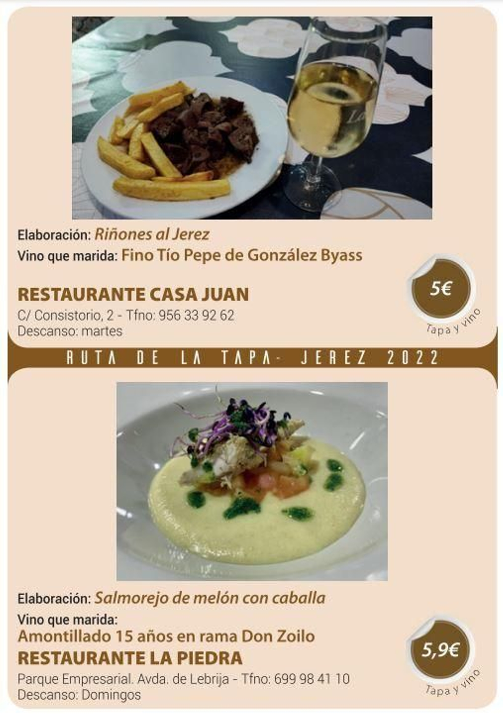 Ruta de la Tapa 'DesTapa Jerez': establecimientos, tapas maridadas y precios