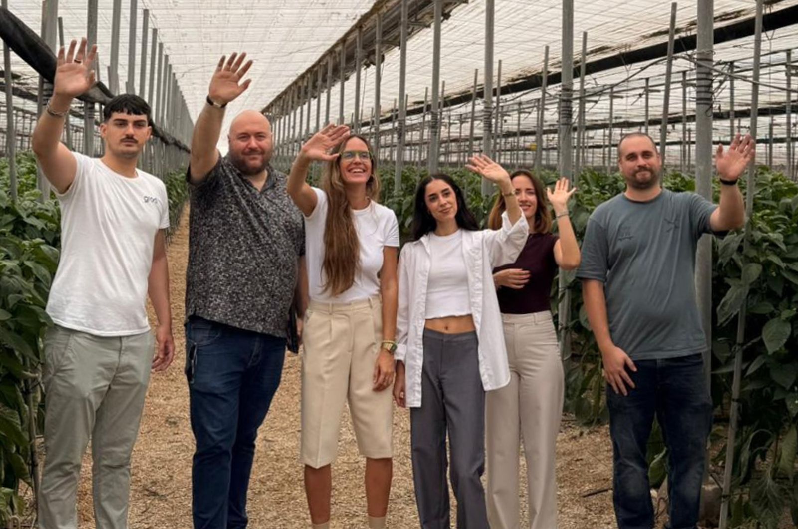 El equipo de Grodi en el interior de un invernadero.