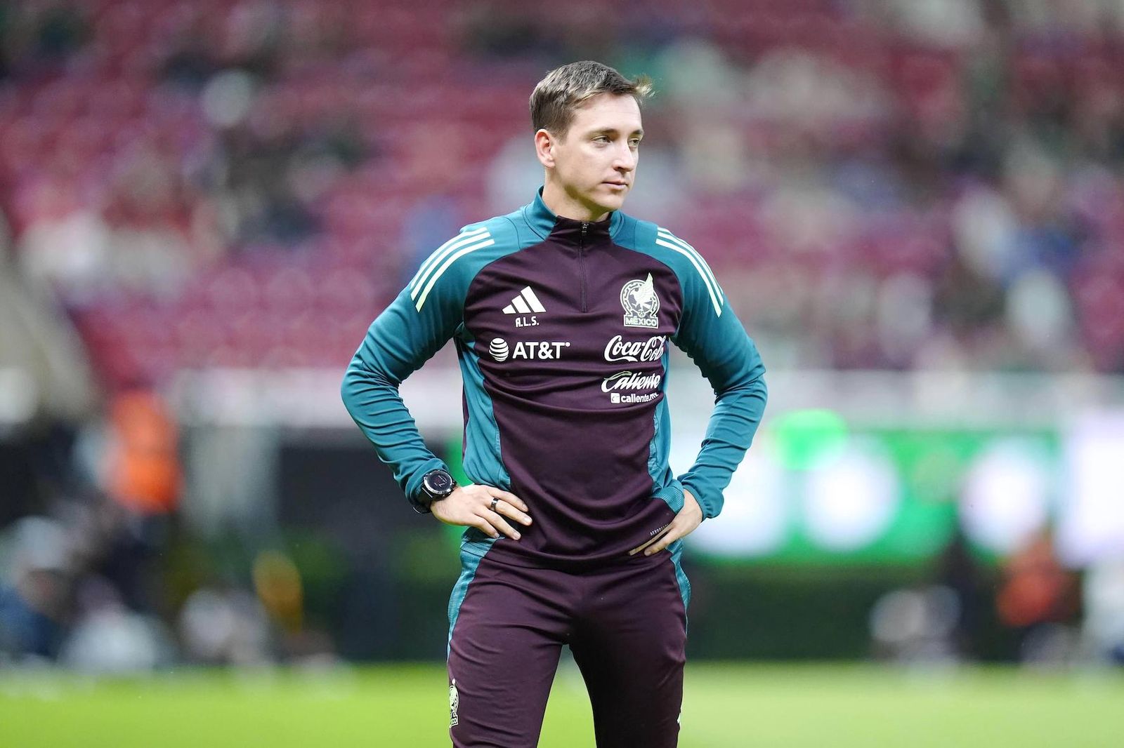 El almeriense Andrés López, durante un encuentro de la selección mexicana de fútbol.