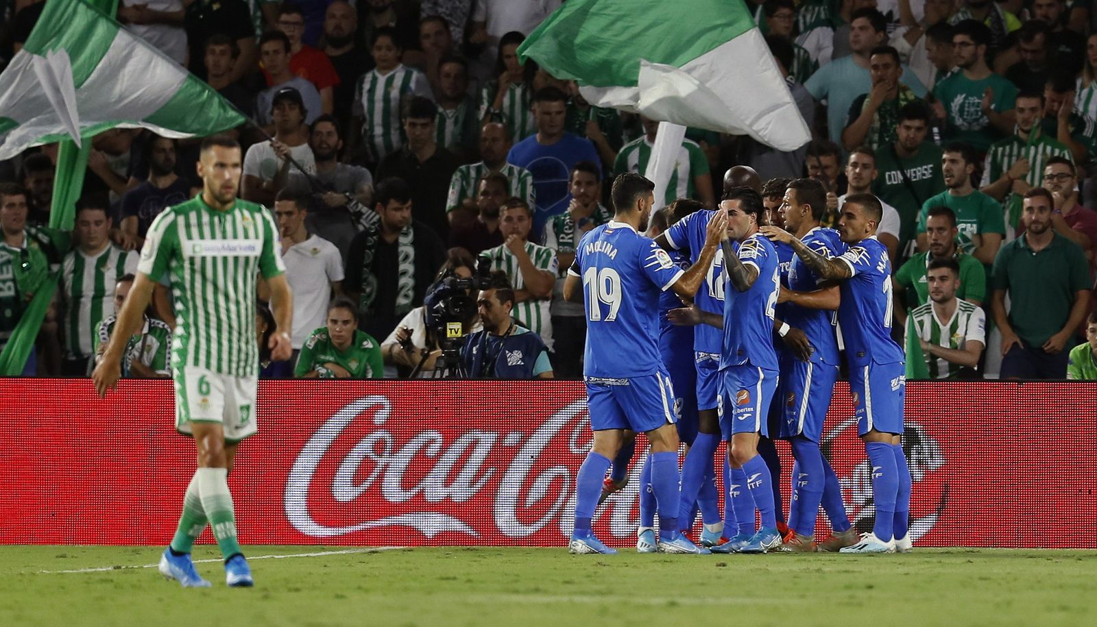 Los jugadores del Getafe celebran un gol en el partido reciente en Heliópolis.
