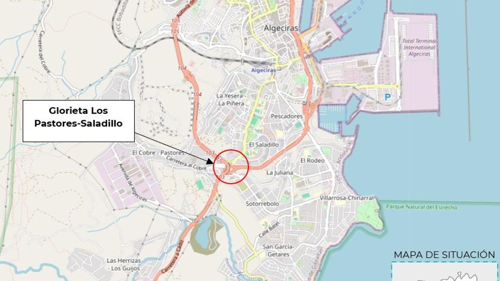 Localización del punto afectado por el corte de tráfico.