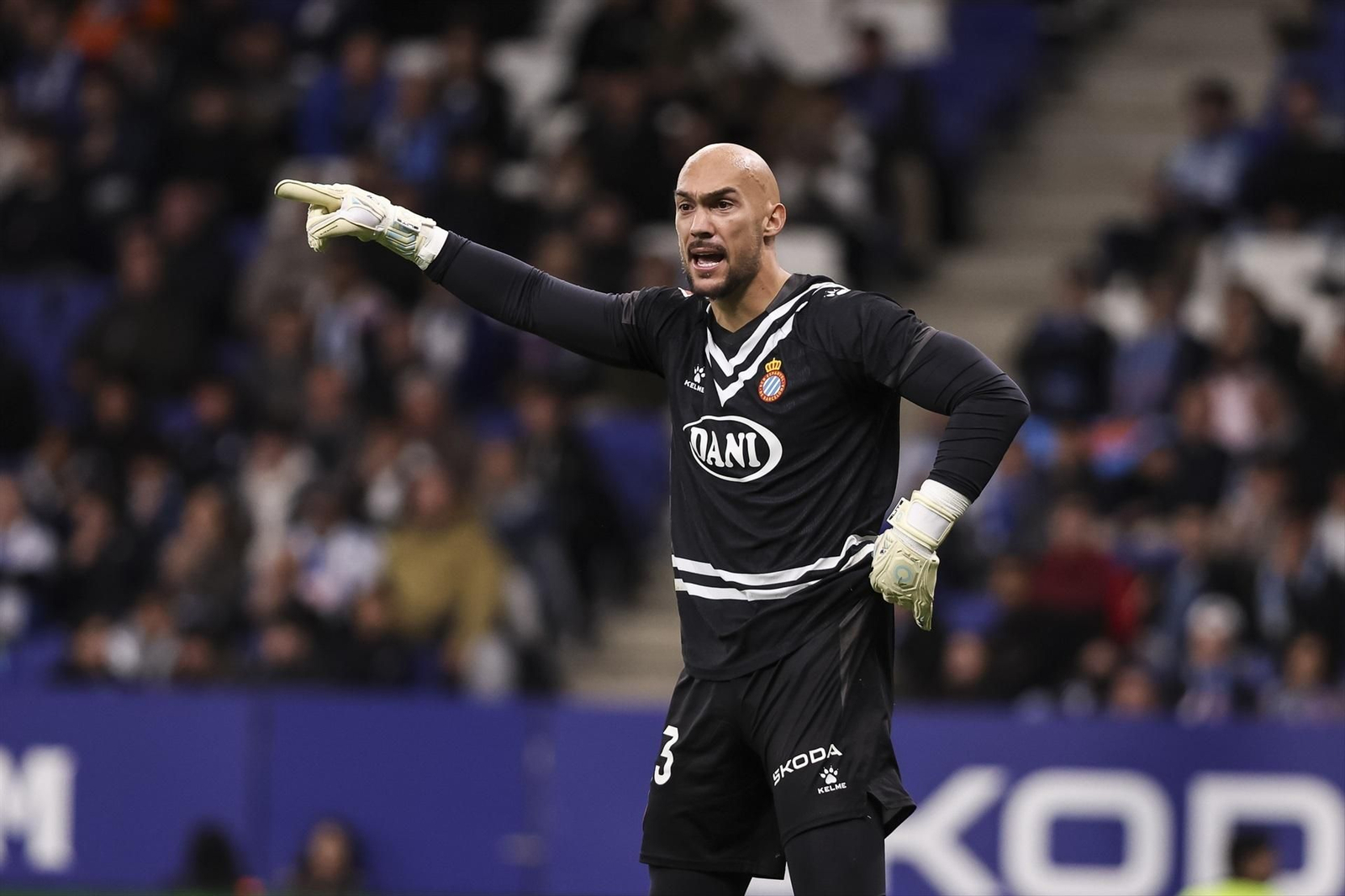 Dmitrovic le da órdenes a sus compañeros en un ataque sevillista.