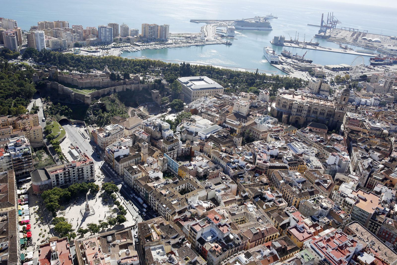 Vista aérea del Centro histórico de Málaga.