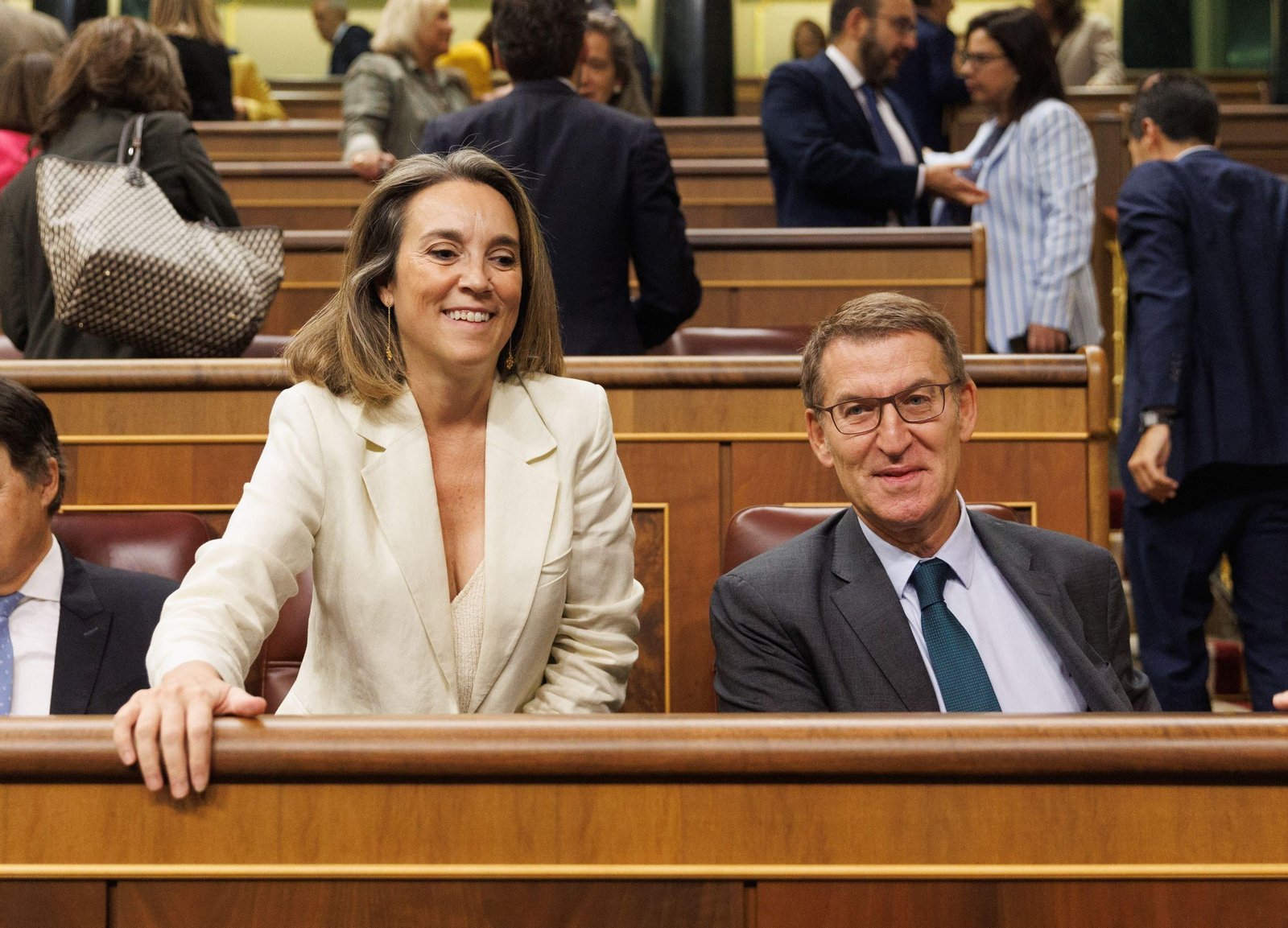 Cuca Gamarra junto a Alberto Núñez Feijóo en el Congreso de los Diputados. Cuca Gamarra junto a Alberto Núñez Feijóo en el Congreso de los Diputados.