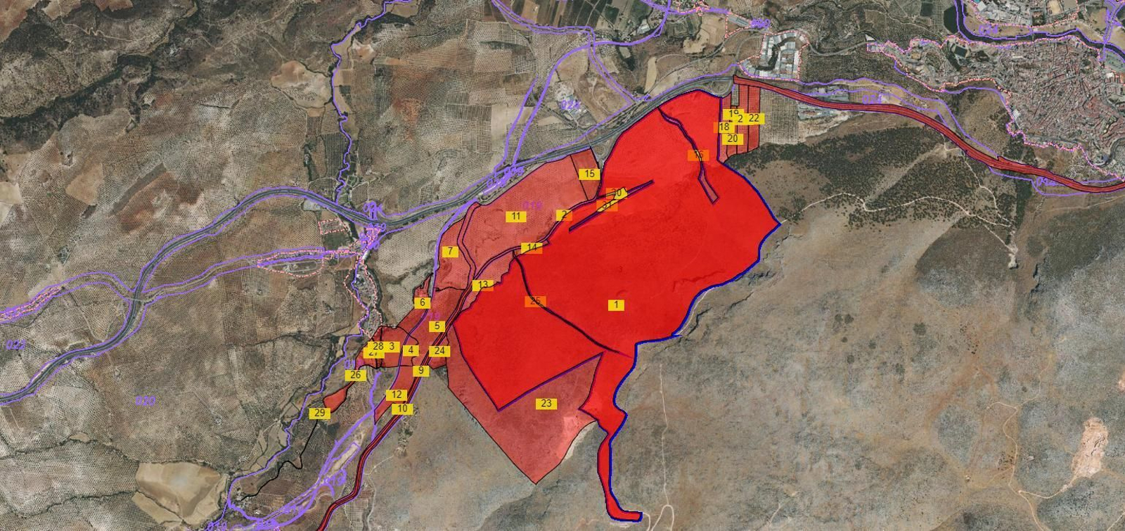 Parcelas a expropiar para la construcción del nuevo tramo de la variante y la estación de Loja