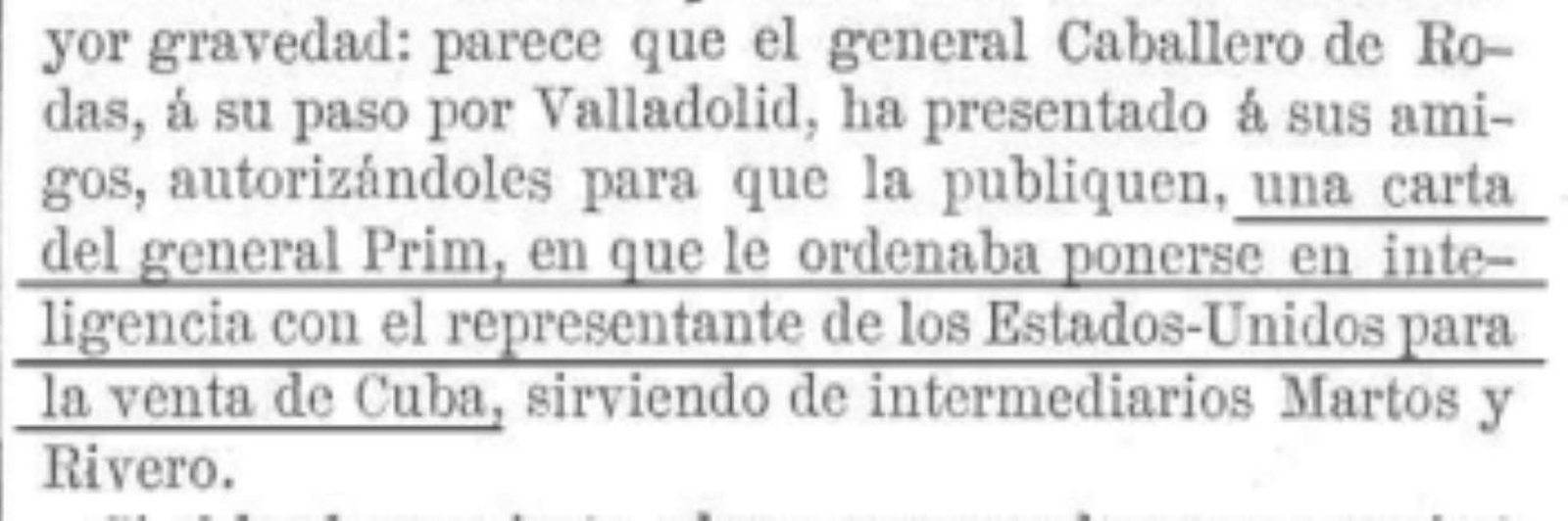 Extracto de la carta para la venta de Cuba.