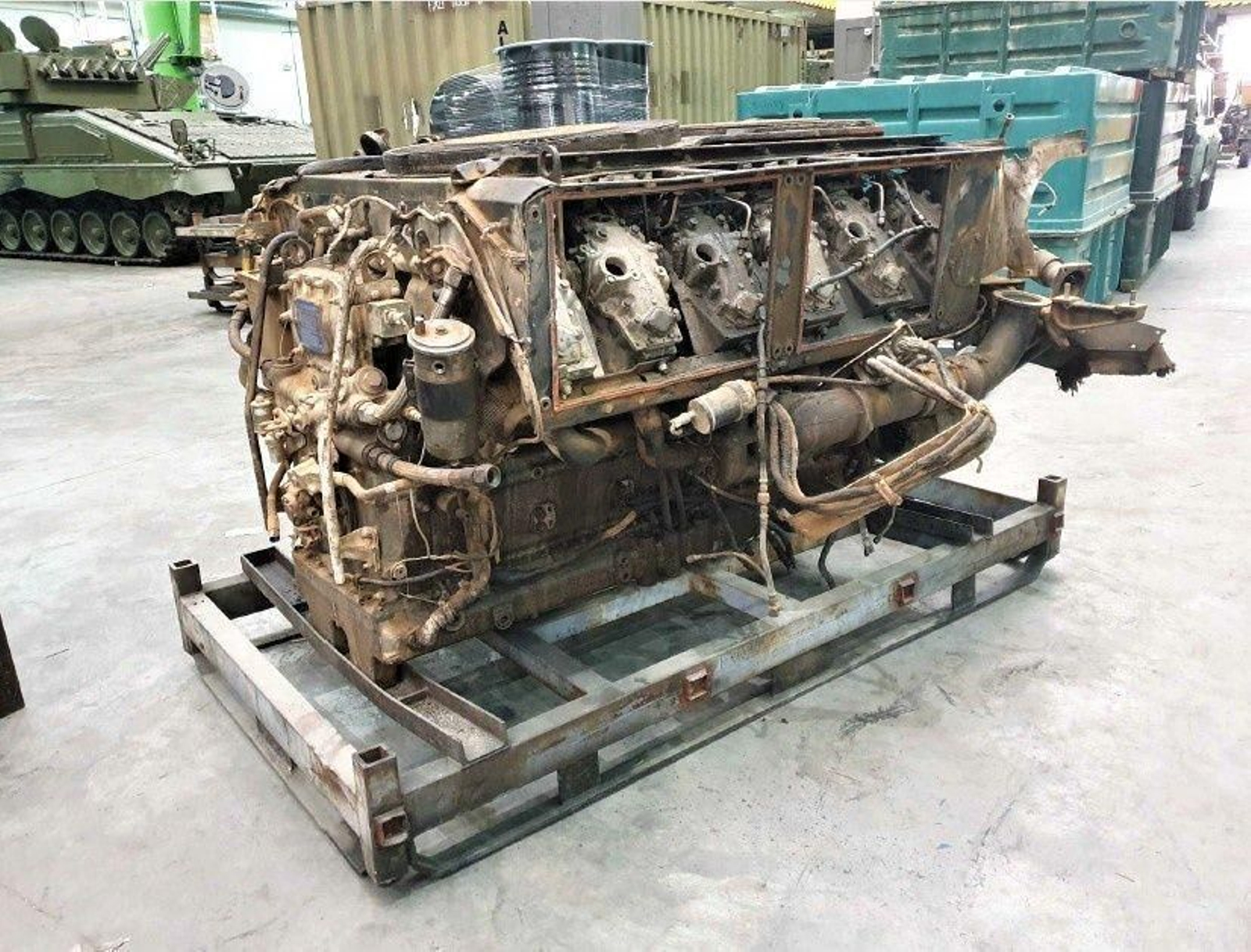 Uno de los motores de carros de combate que iba a ser exportado ilegalmente a Arabia Saudí.