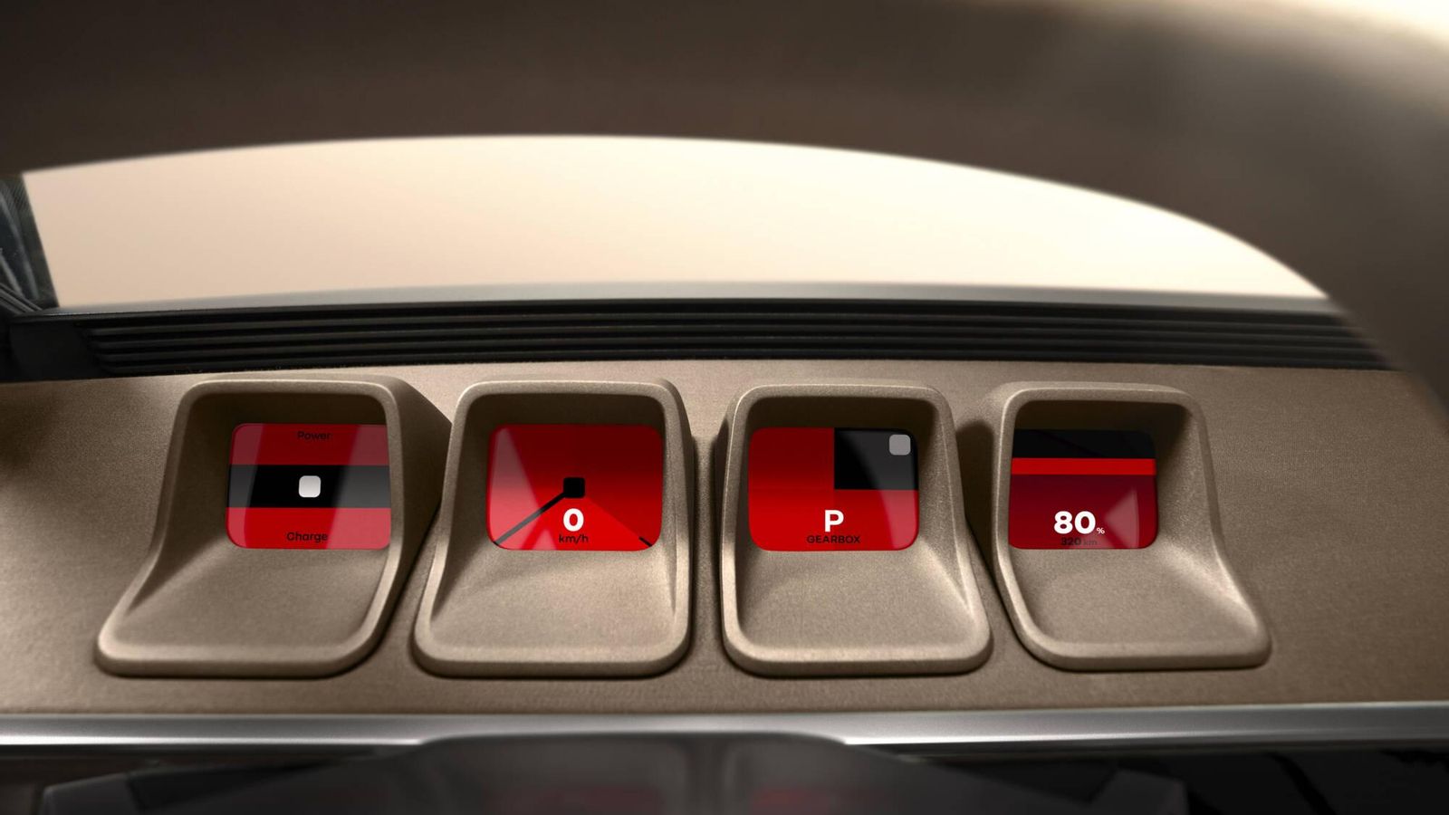 La instrumentación se simplifica al máximo usando para ello cuatro pequeñas pantallas que se sitúan tras el volante. La instrumentación se simplifica al máximo usando para ello cuatro pequeñas pantallas que se sitúan tras el volante.