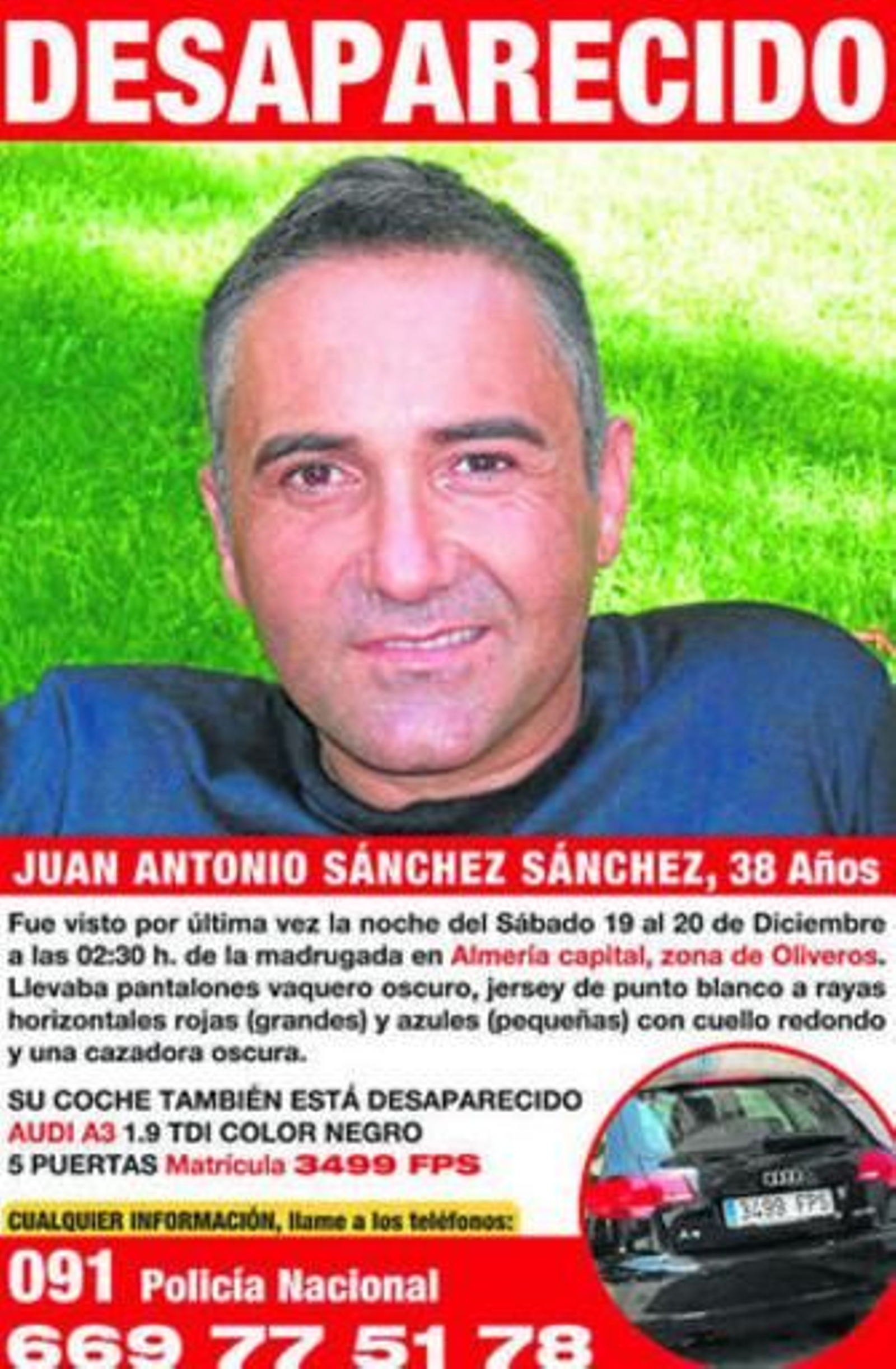 Cartel con los datos del desaparecido distribuido por Almería.