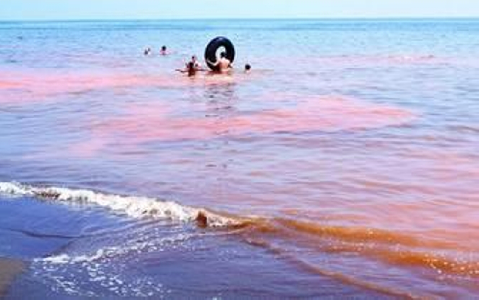 Imagen del color rojizo que presentaba ayer el agua con una gran mancha al fondo.