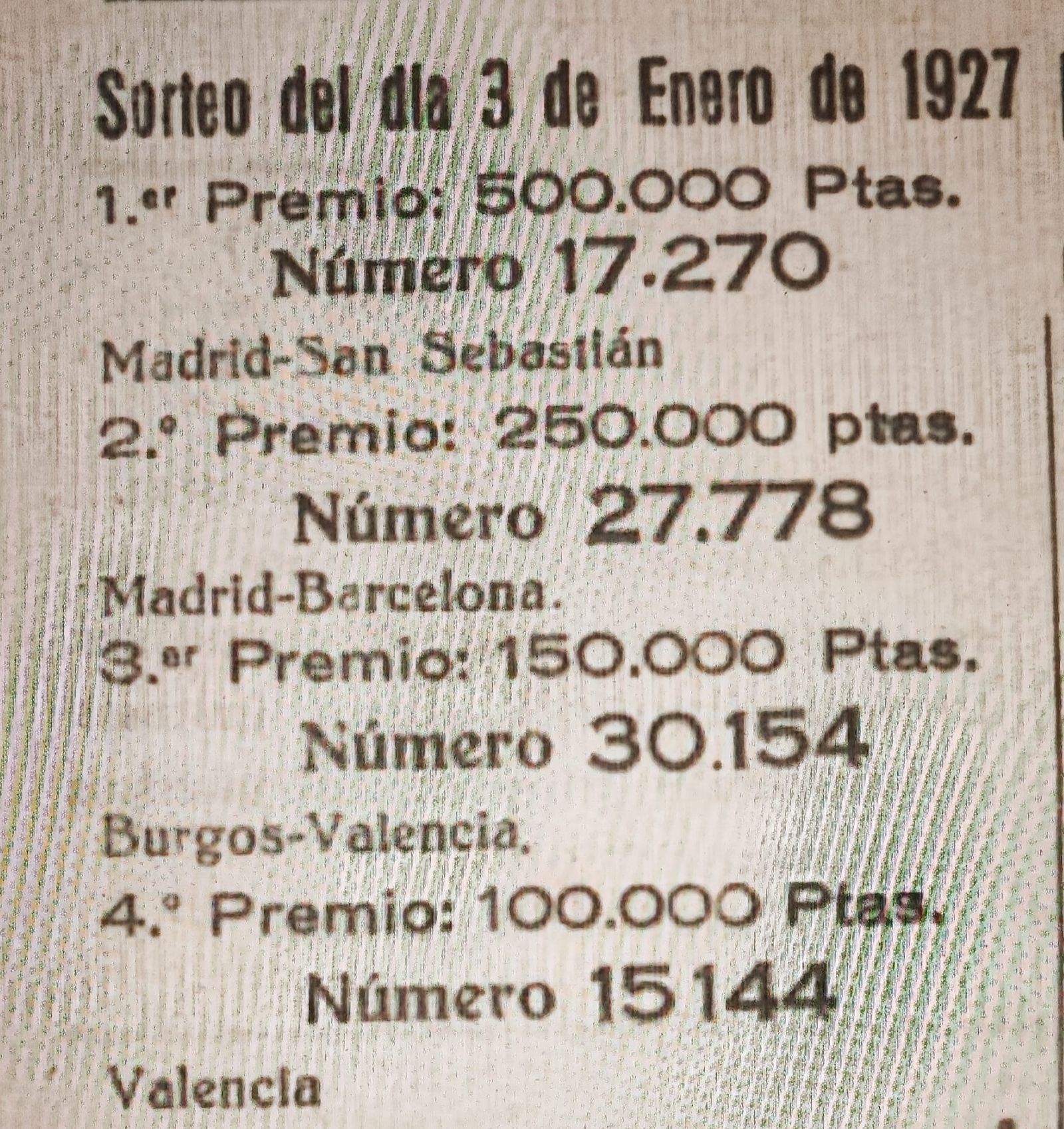 Sorteo del 3 de enero de 1927.