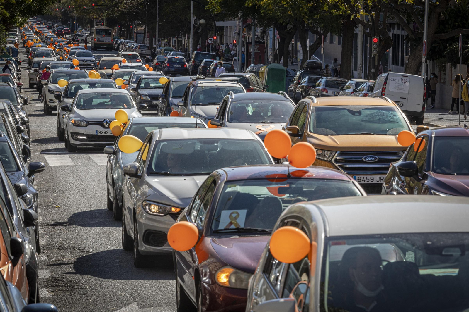 Imágenes de la caravana de coches en Cádiz contra la Ley Celaá