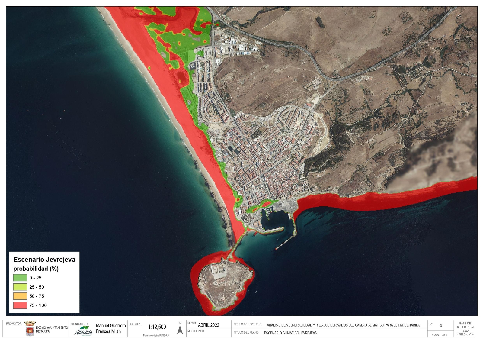 El posible escenario en 2100, con inundaciones por la subida del nivel del mar en Tarifa.