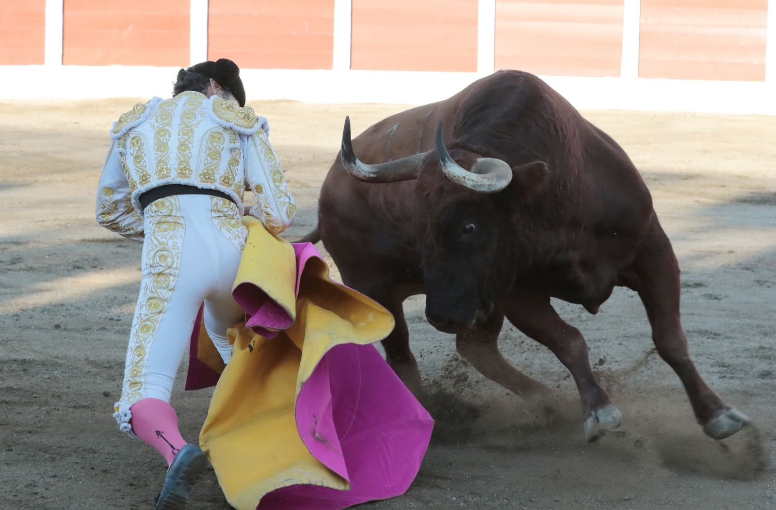 Sánchez Vara recorta la embestida de un astado en la corrida de Ceret.