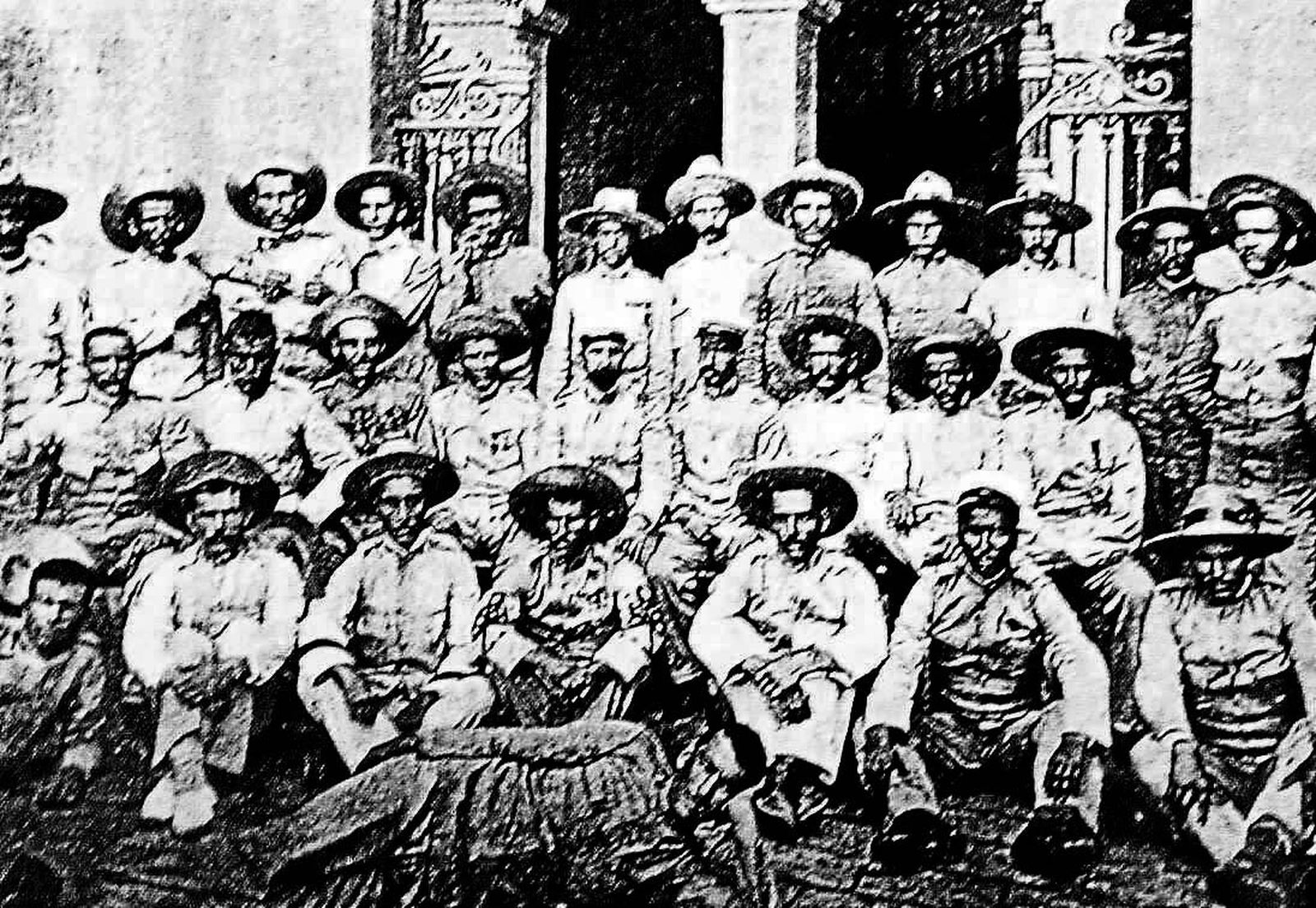 Los supervivientes del sitio de Baler a su llegada a Barcelona, en septiembre de 1899.