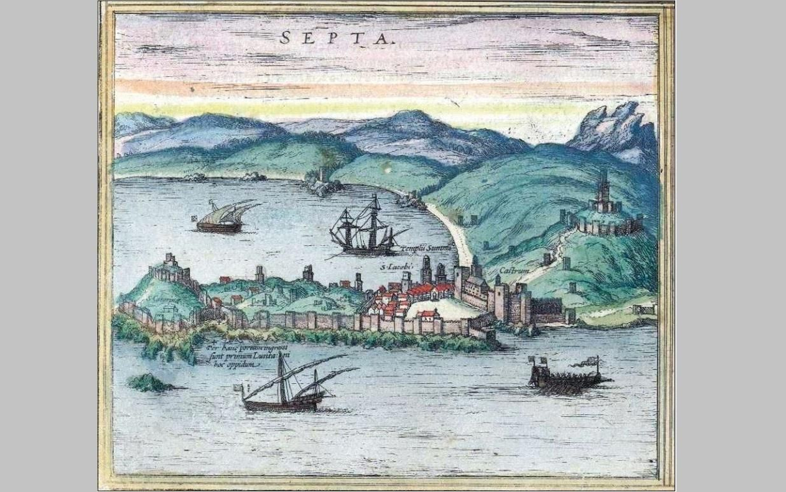 Vista de Ceuta. Civitatis Orbis Terrarum (ed. Georg Braun, Amberes, 1577).