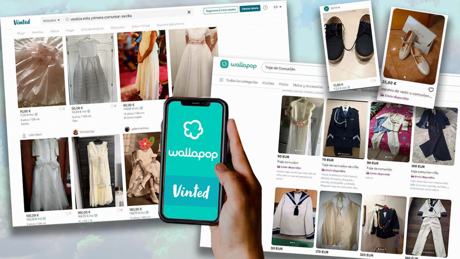 Ofertas de trajes y vestidos de primera comunión en portales de segunda mano.