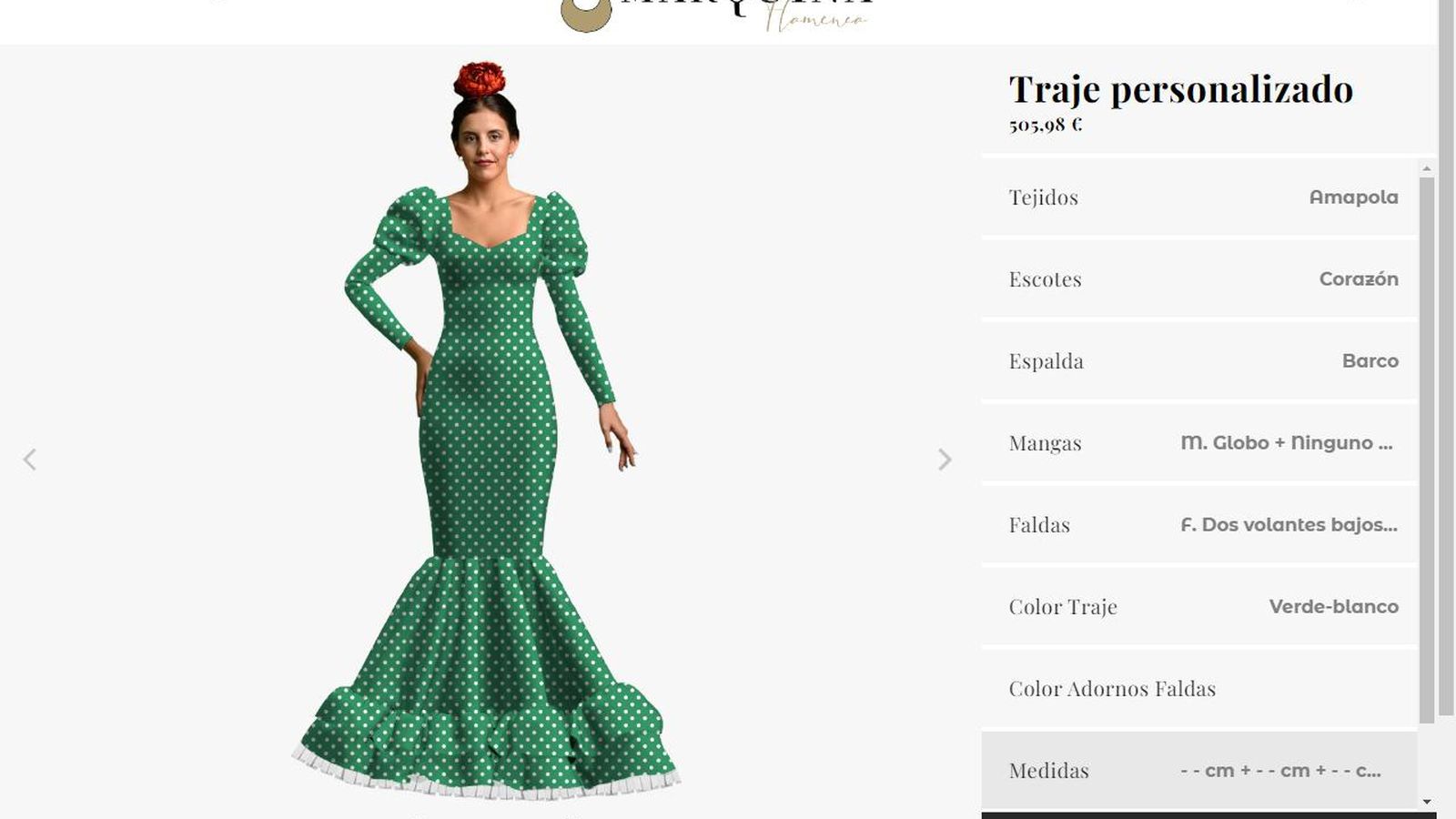 Modelo de traje en la web de Marquina Flamenca
