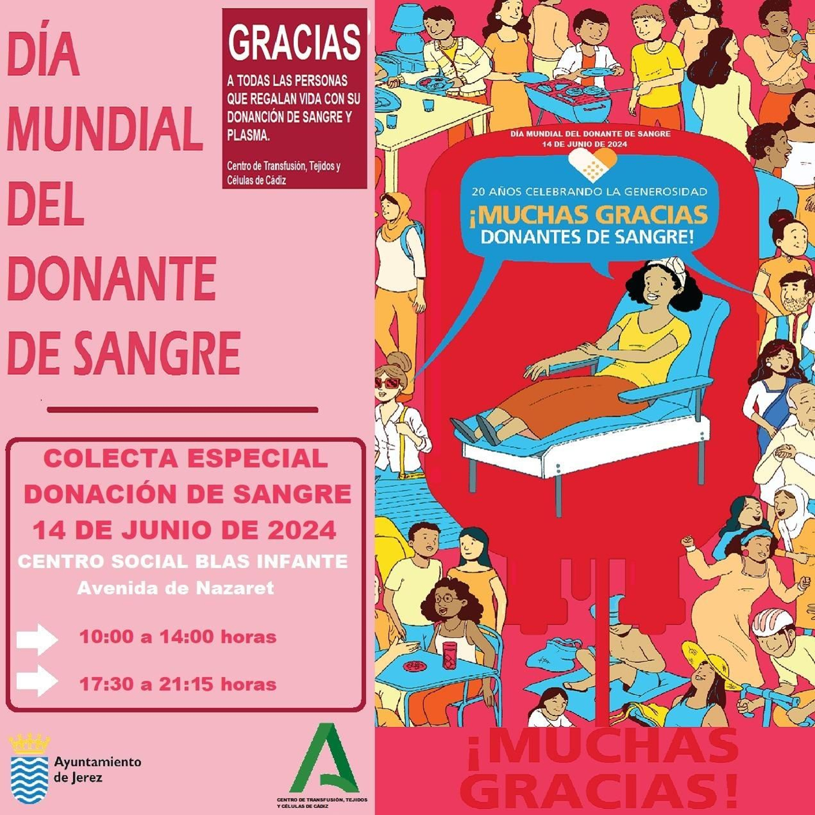 Cartel de la colecta especial de sangre en Jerez por el Día Mundial del Donante.