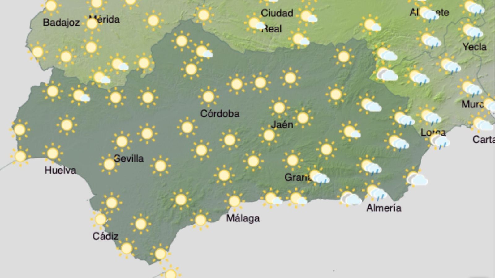 Zonas de Andalucía que esperan lluvias el jueves 21 y el viernes 22 de agosto