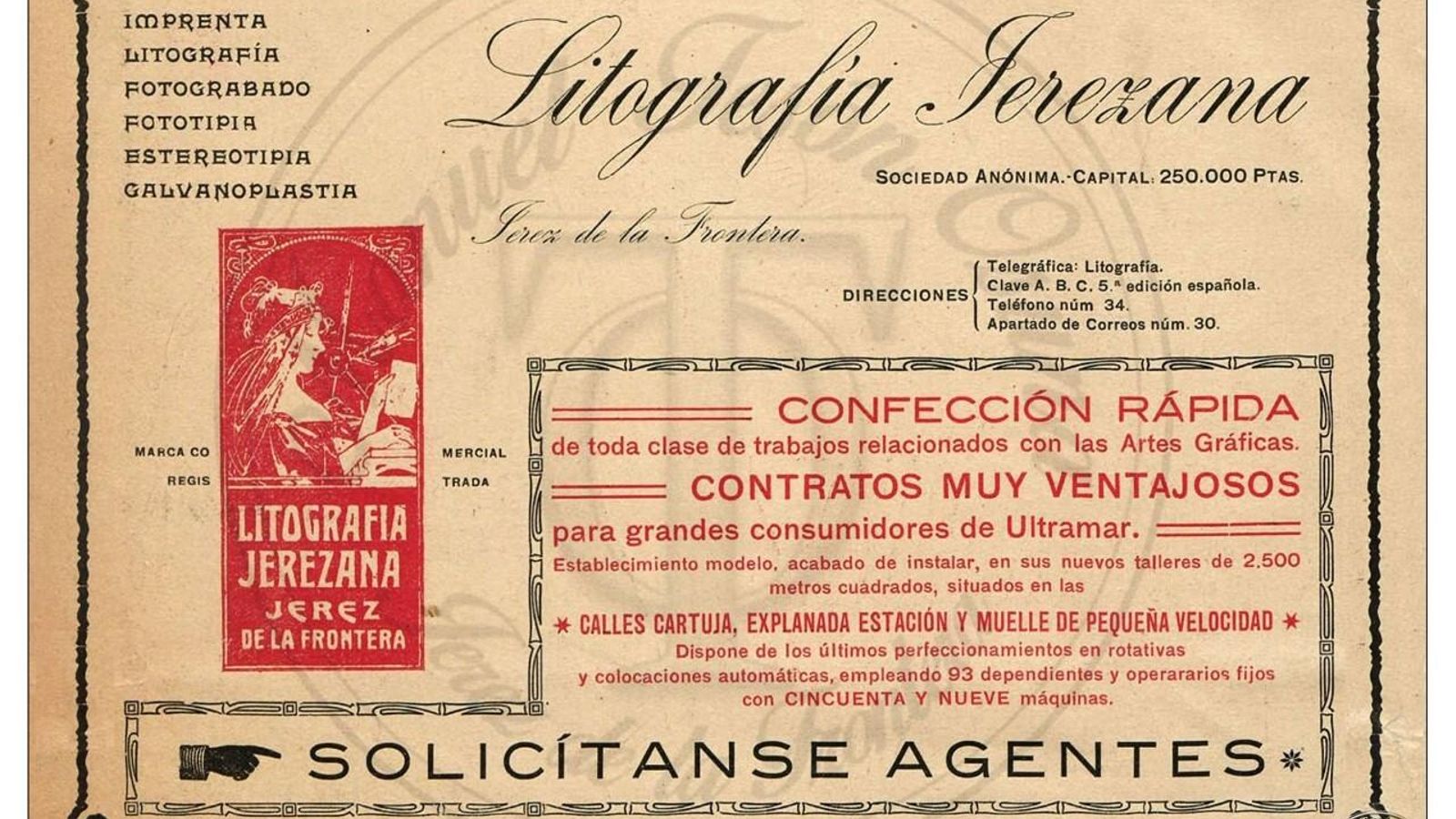 Publicidad de la Litografía jerezana, 1912. Publicidad de la Litografía jerezana, 1912.