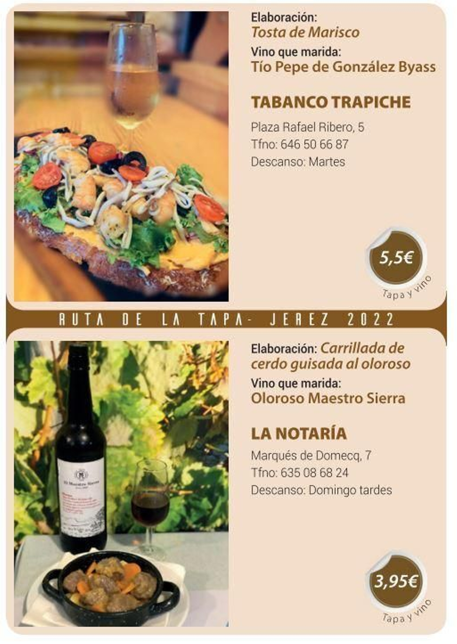 Ruta de la Tapa 'DesTapa Jerez': establecimientos, tapas maridadas y precios