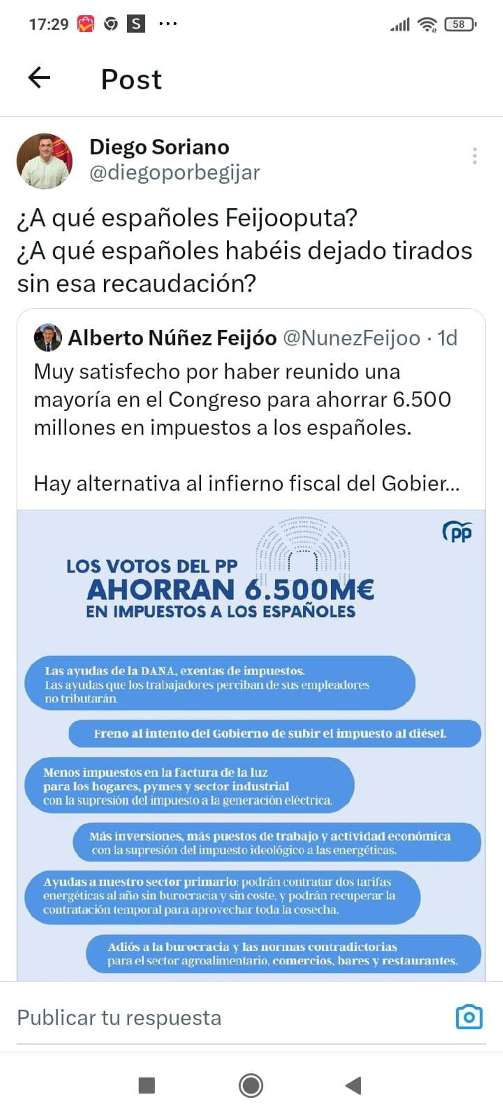 Captura del mensaje en redes sociales.