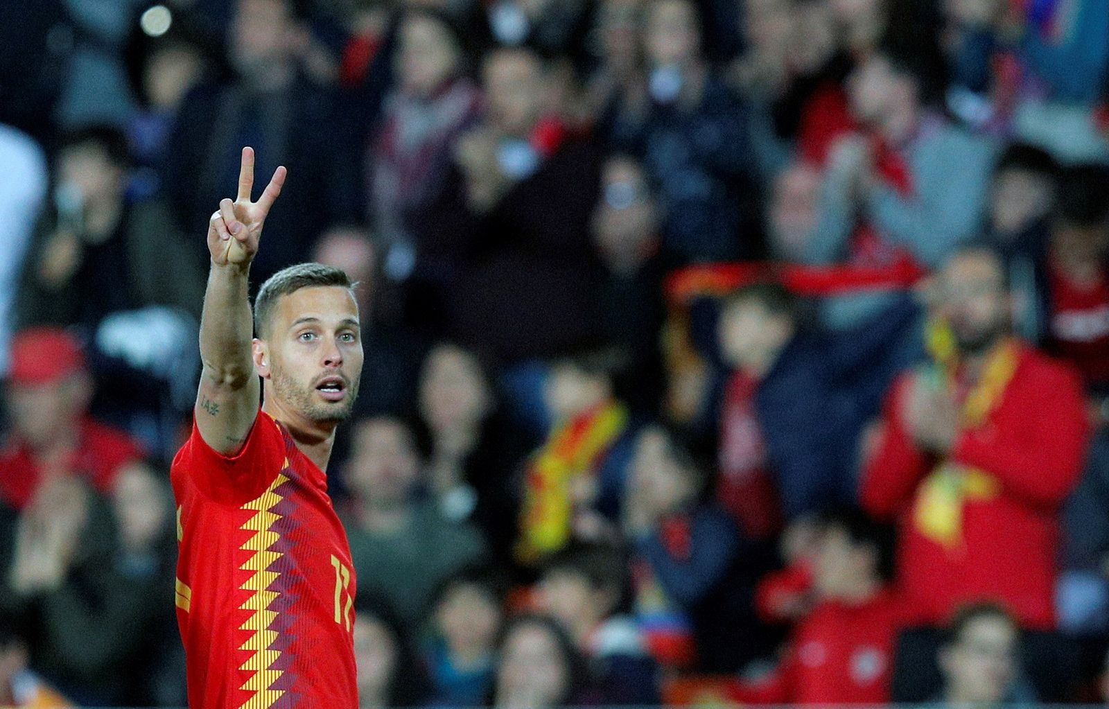 Canales, durante el partido con la selección.