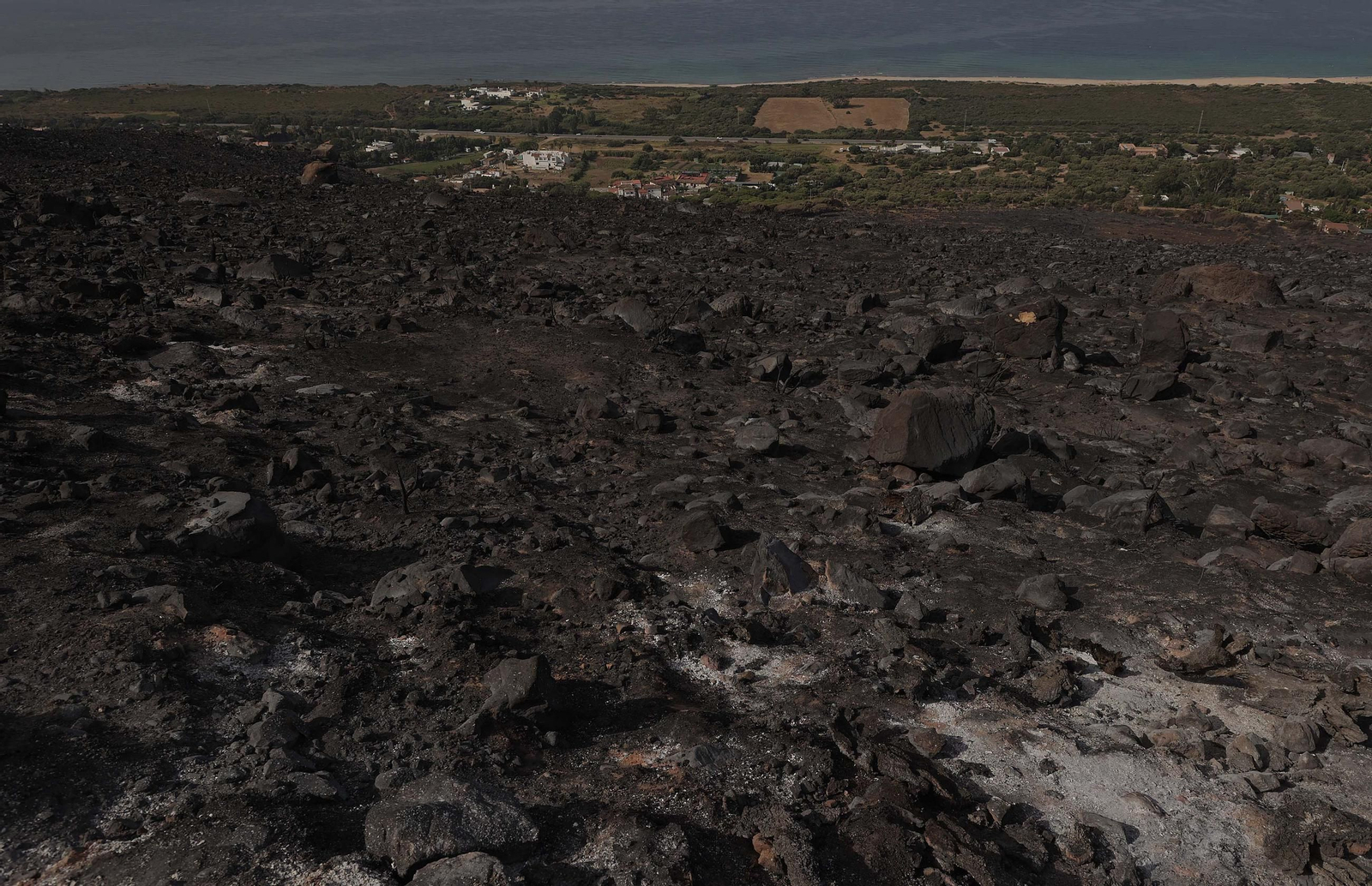 Fotos de los efectos del incendio en el monte de La Peña en Tarifa