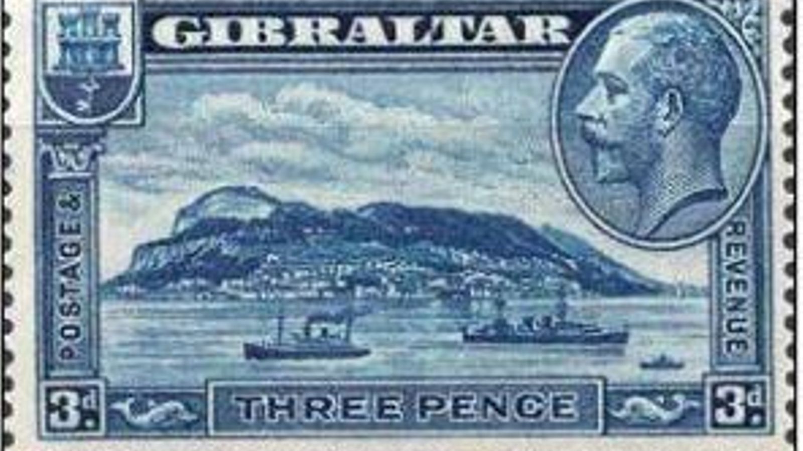 Sello conmemorativo de la visita del rey Jorge V a Gibraltar en 1912.