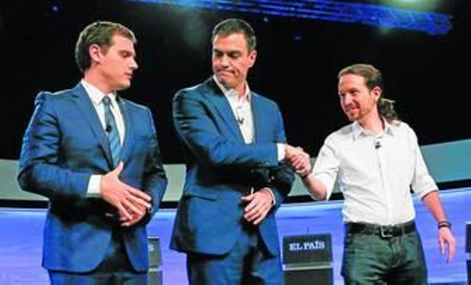 Albert Rivera, Pedro Sánchez y Pablo Iglesias en el debate organizado por 'El País'.