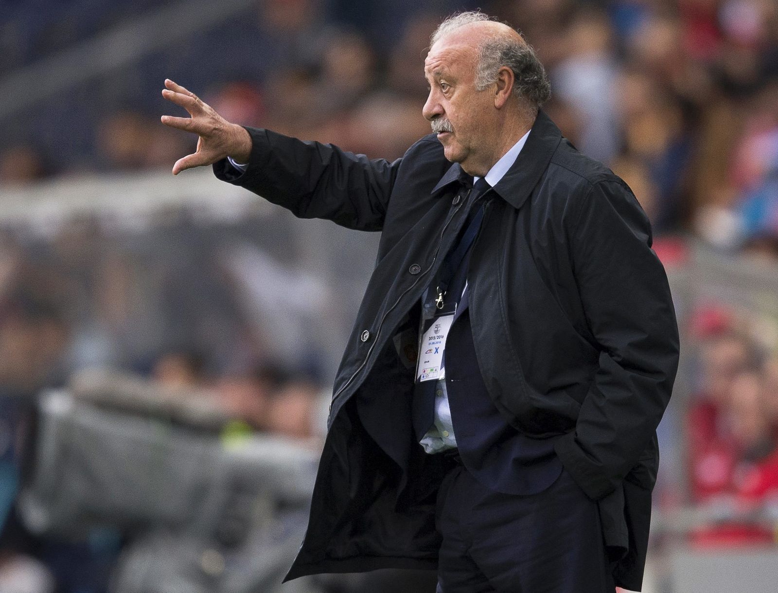 Del Bosque da instrucciones a sus hombres en un partido de la selección española.