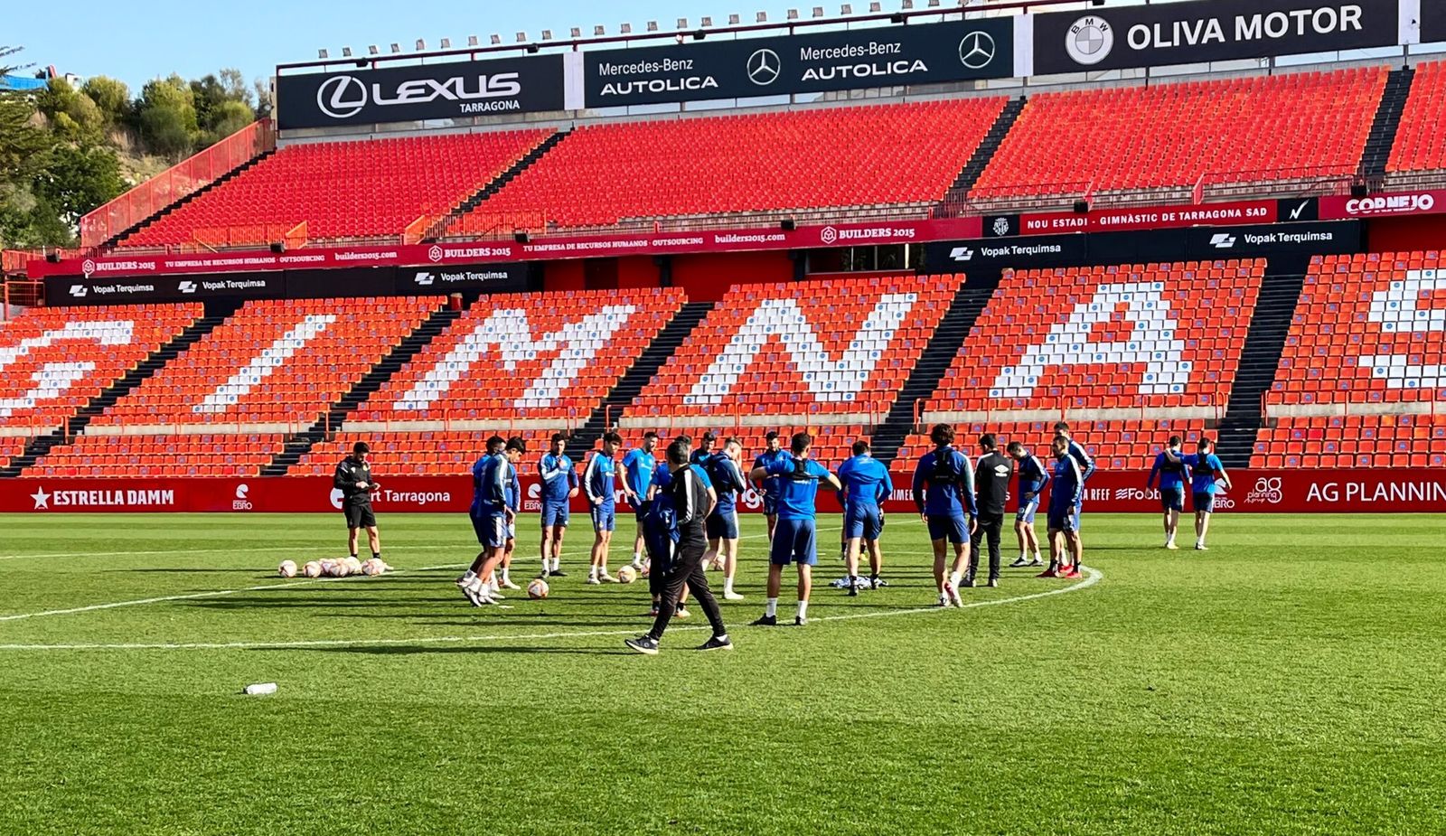 El Nàstic, en el entrenamiento de este sábado.