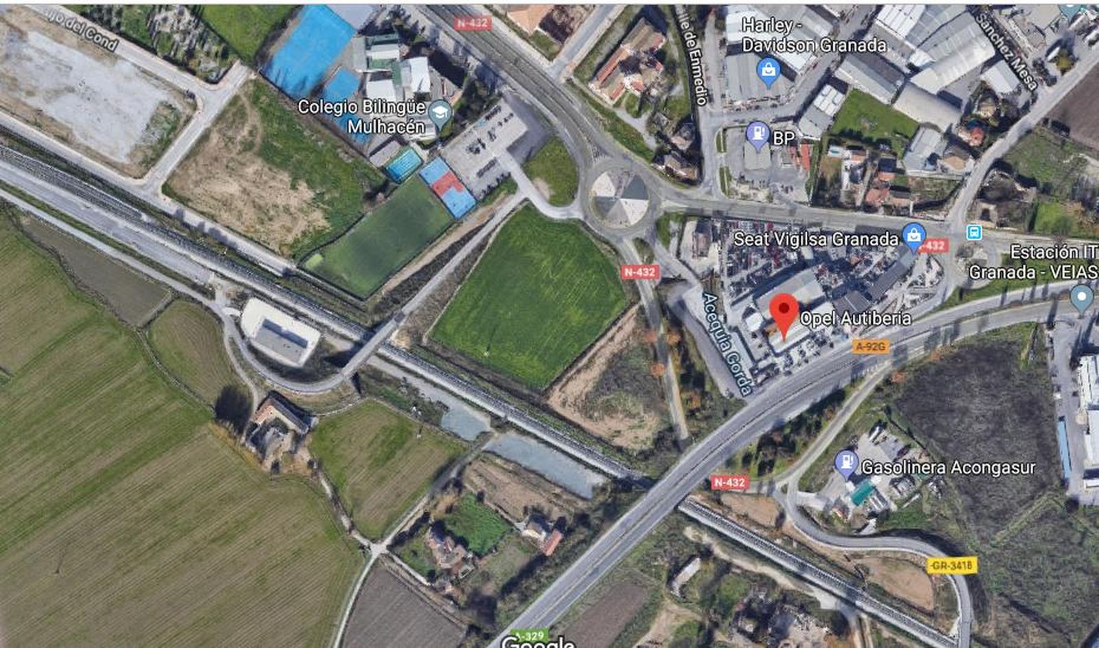 Lugar del accidente en la A-92G a la entrada a Granada capital