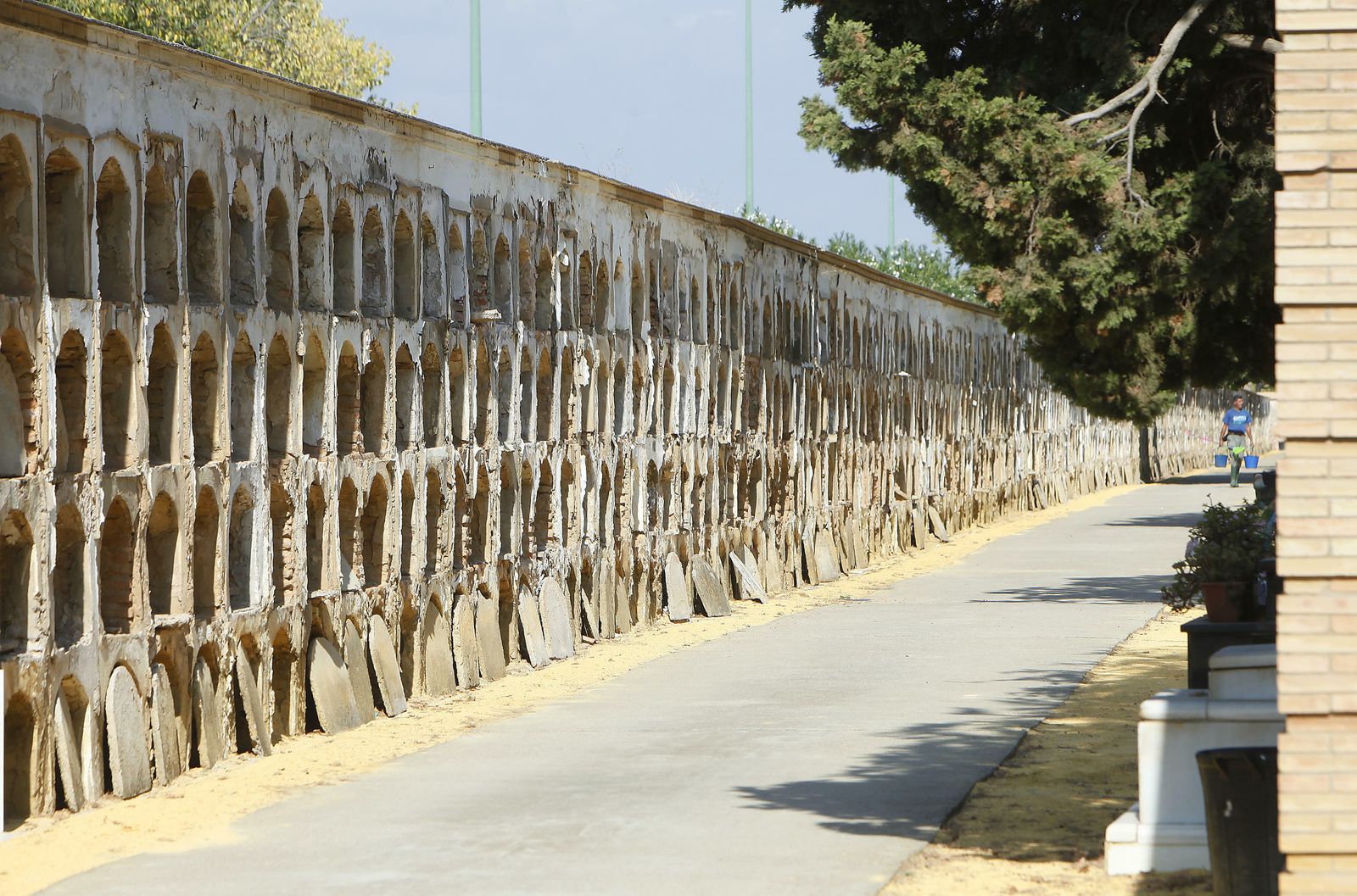 Una deteriorada pared de  nichos en el Cementerio de San Fernando.