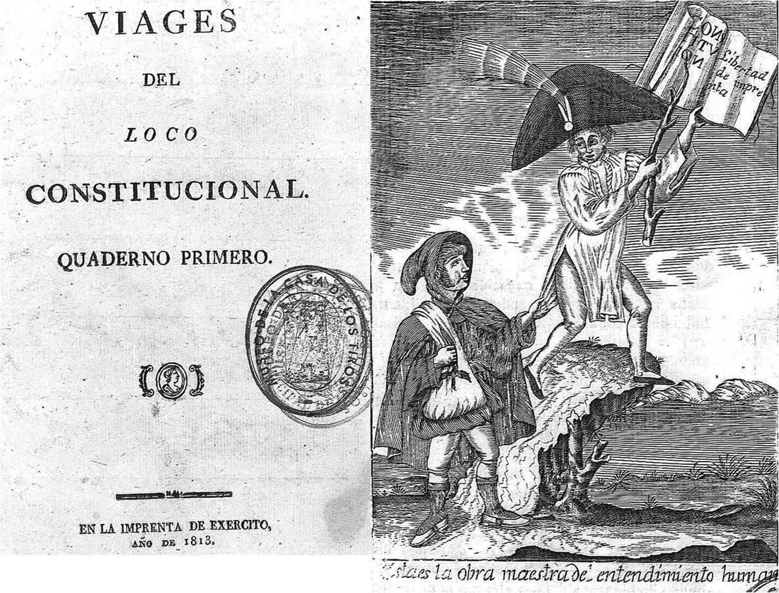1. El Loco Constitucional prohibido por la Inquisición. 2. Portada de El Mensagero Económico. 3. Portada de El Atisbador.