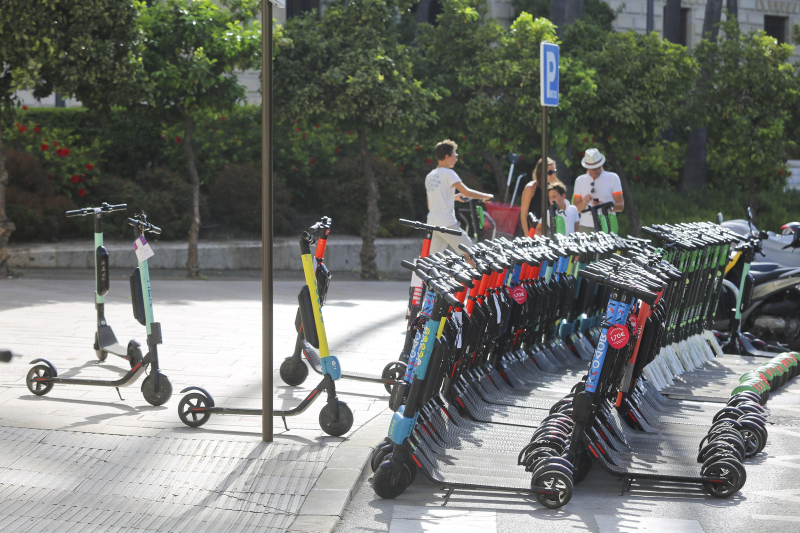 Decenas de patinetes aparcados en una de las zonas habilitadas por el Ayuntamiento. Decenas de patinetes aparcados en una de las zonas habilitadas por el Ayuntamiento.