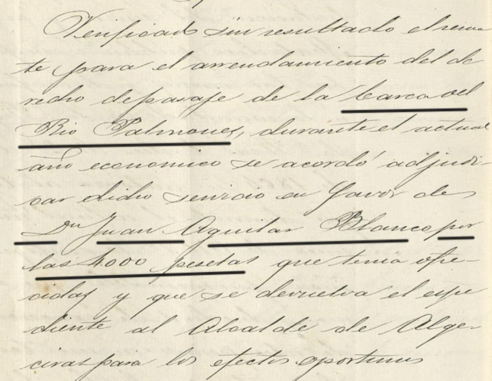 Juan Aguilar consigue el arrendamiento de la barca del río Palmones por 4.000 pesetas.