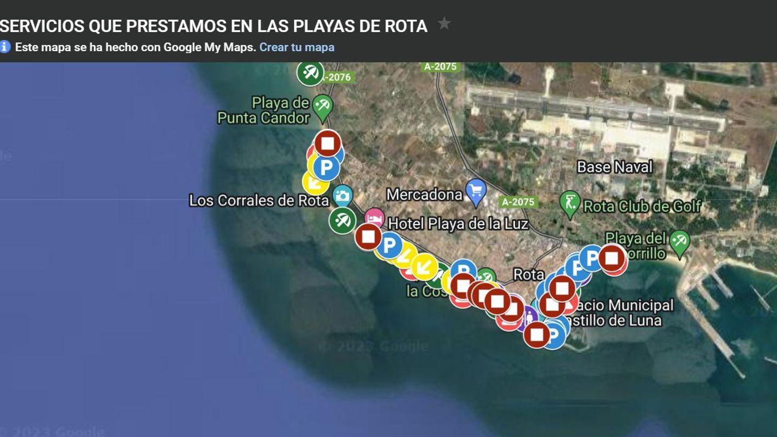 Mapa interactivo sobre las playas de Rota. Mapa interactivo sobre las playas de Rota.