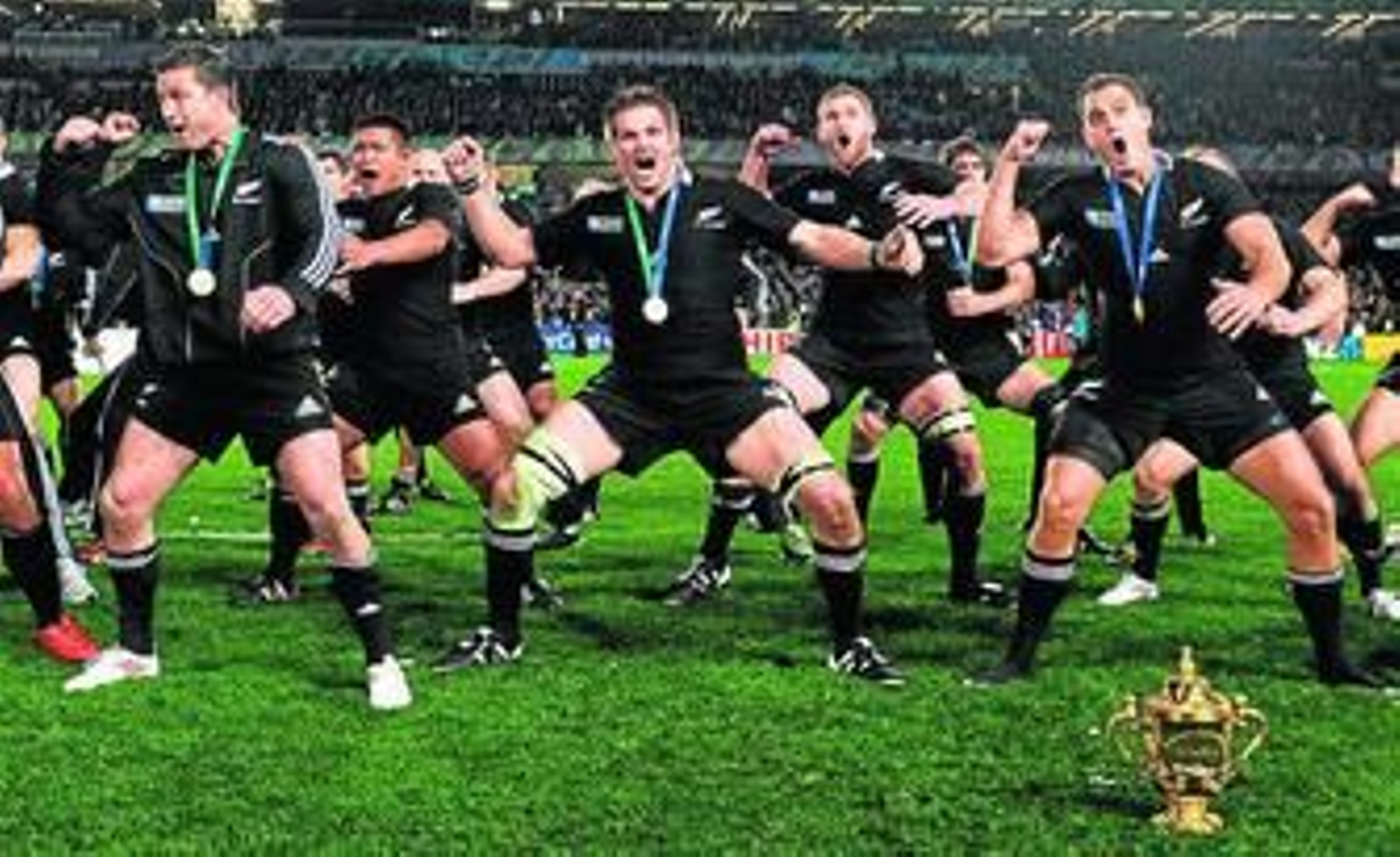 Los 'All Blacks' realizan una 'haka', ya como campeones, con la Copa del Mundo a sus pies. Los 'All Blacks' realizan una 'haka', ya como campeones, con la Copa del Mundo a sus pies.