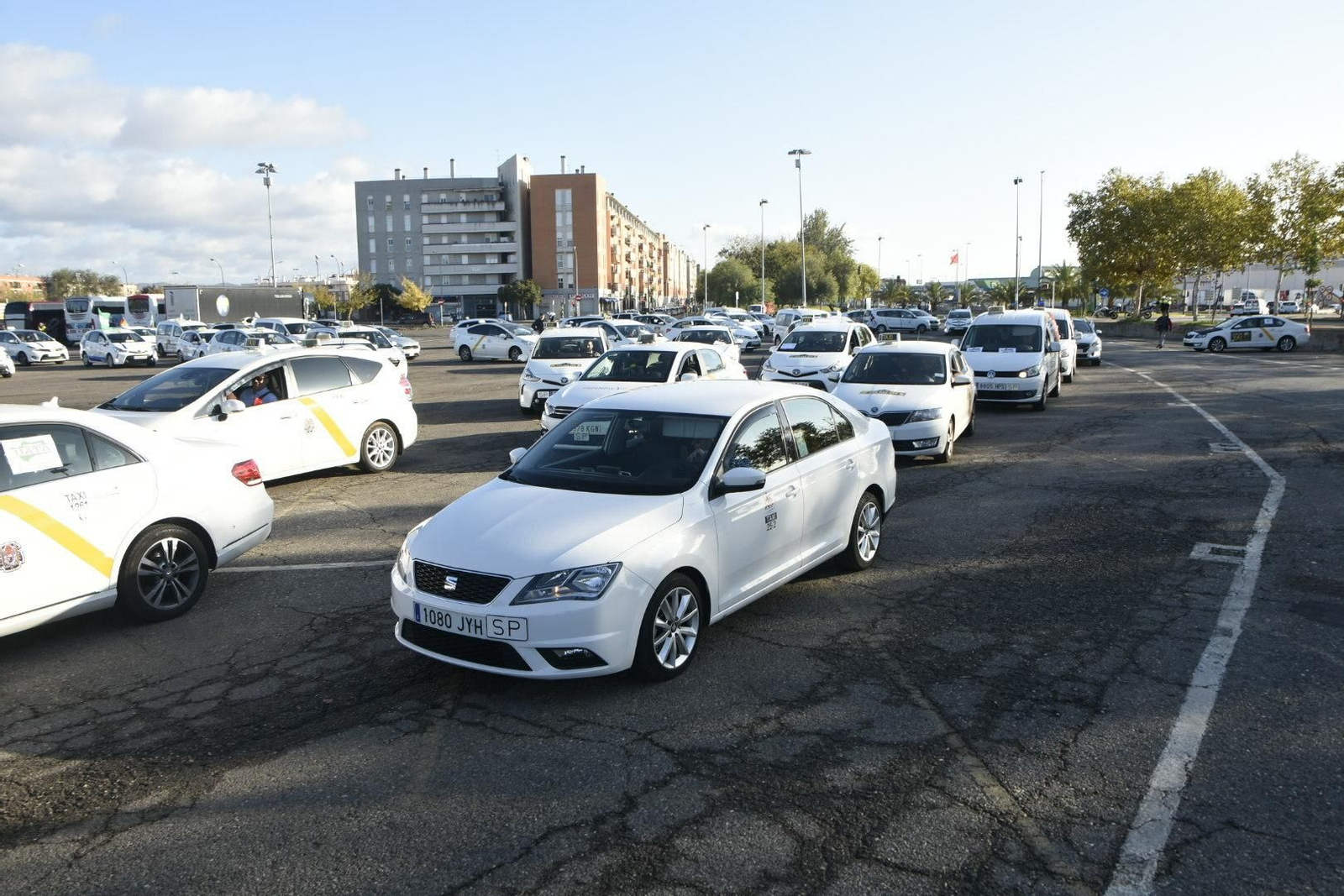 La marcha de los taxistas, saliendo de El Arenal.