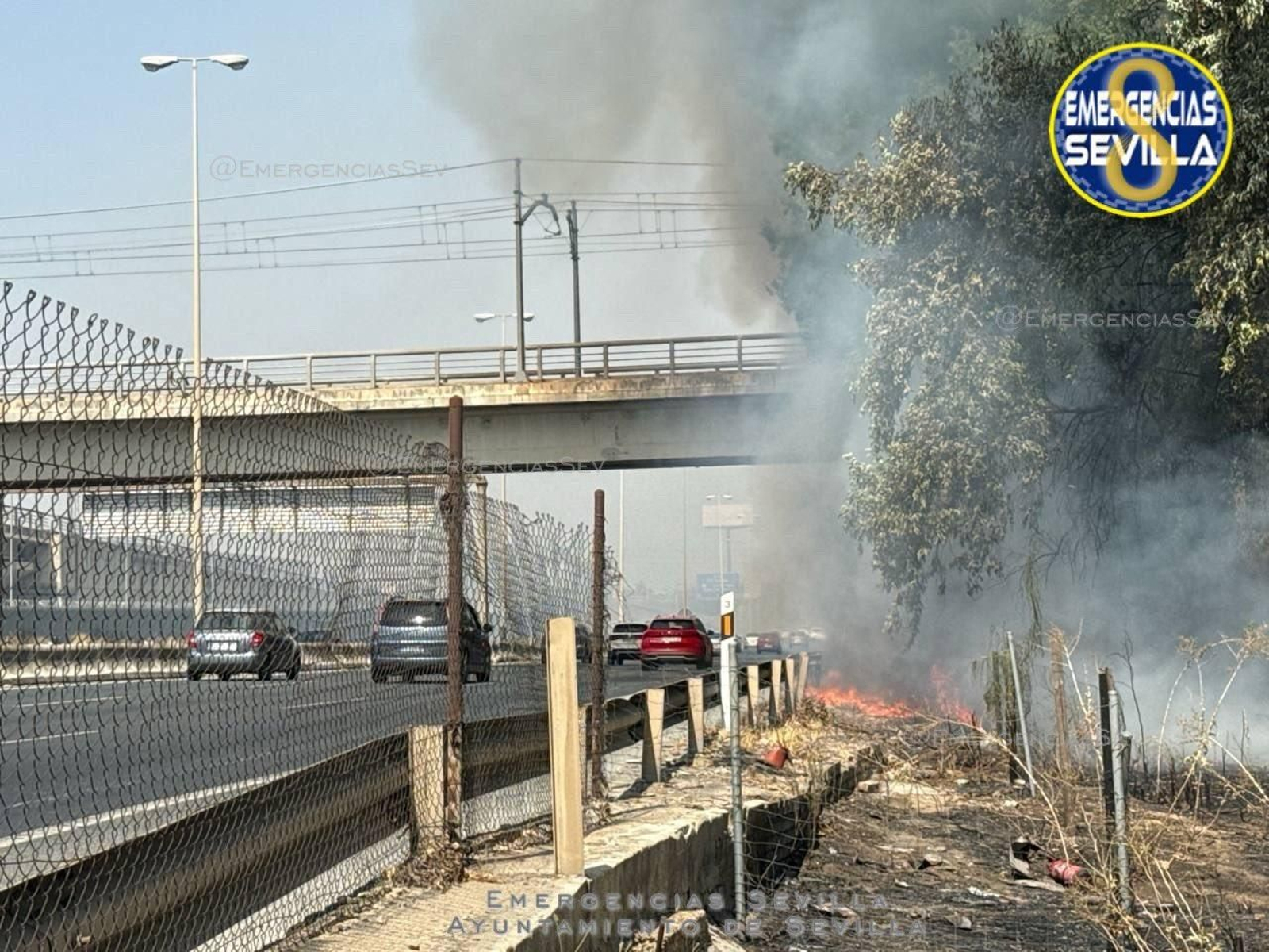 Incendio de pastos cerca de la SE-30