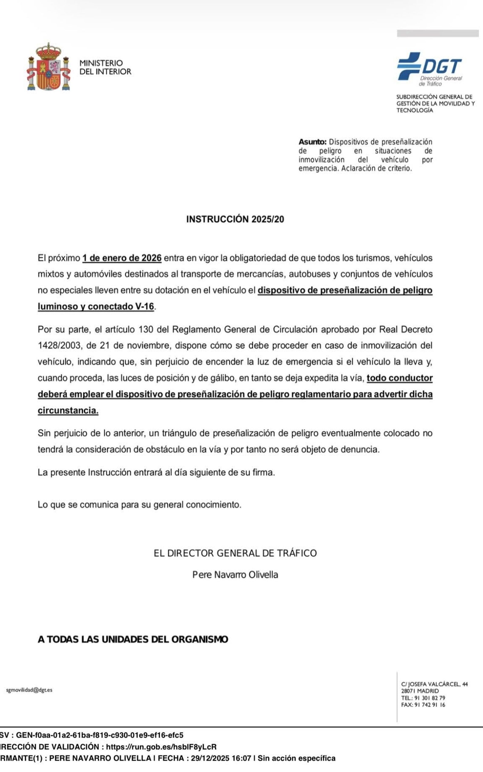 Instrucción 2025/20 de la DGT