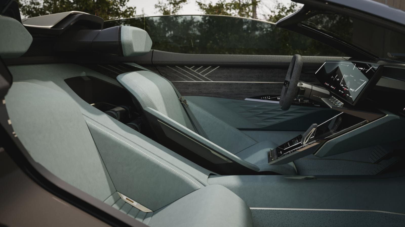 Interior para dos ocupantes y con la posibilidad de que volante y pedales se retraigan cuando se recurre a la conducción autónoma.